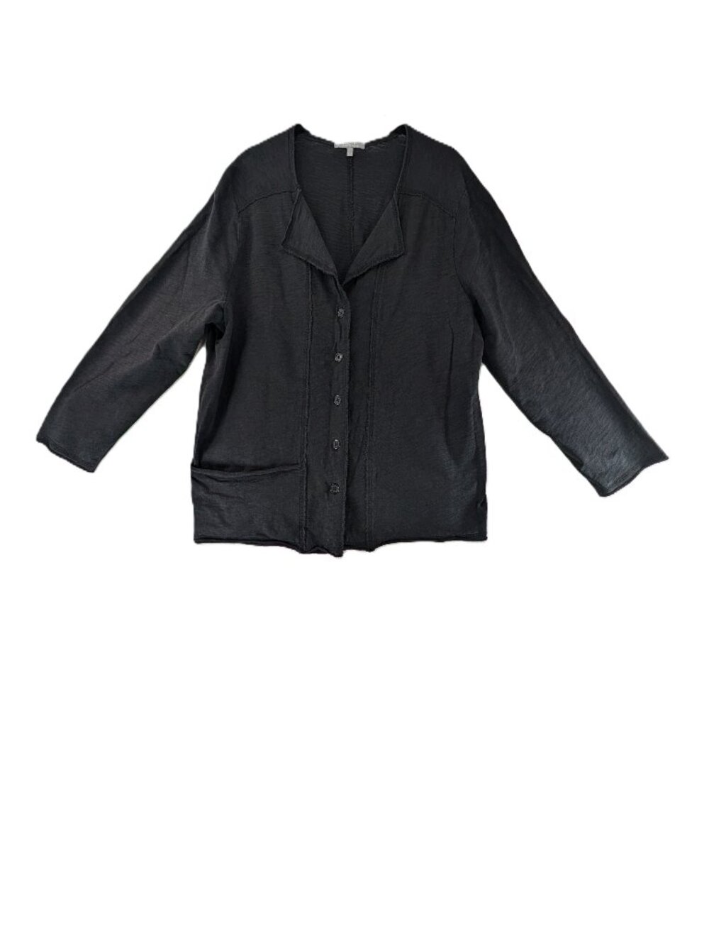 Habitat Top Shirt Womens Sz Large Button Black Slub Cotton Long Sleeves Boxy